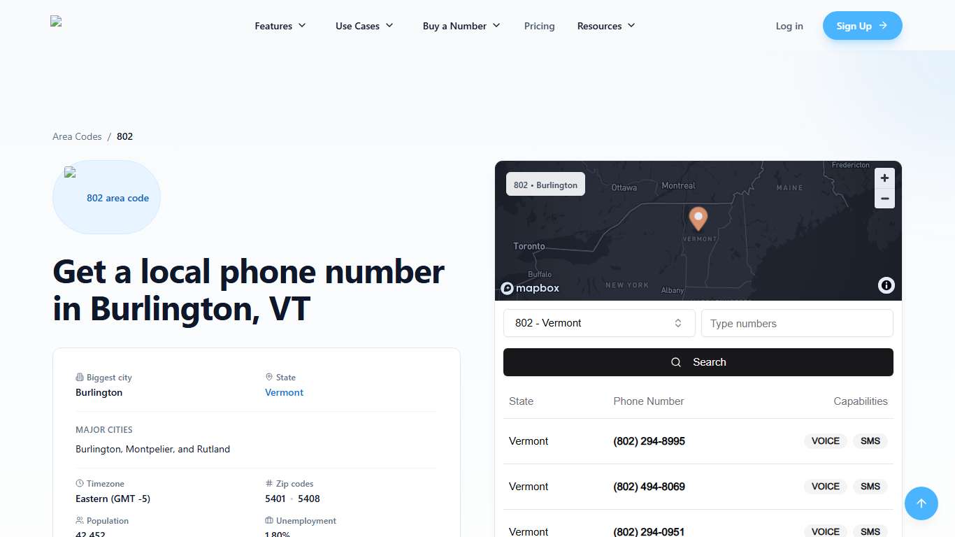 802 Area Code – Get a Burlington, VT Local Phone Number